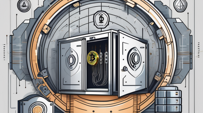 A secure vault with various cryptocurrency symbols on it